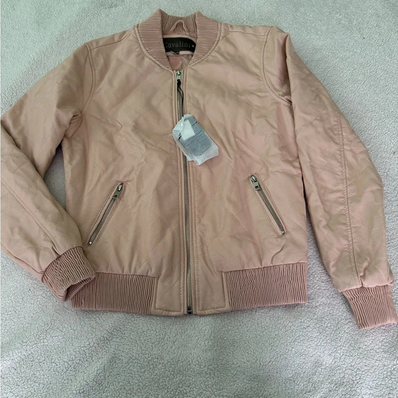 NWT Cavalini Soft Pink Blush Quilted Vegan Leather Bomber Jacket Sz Medium. - Picture 1 of 11